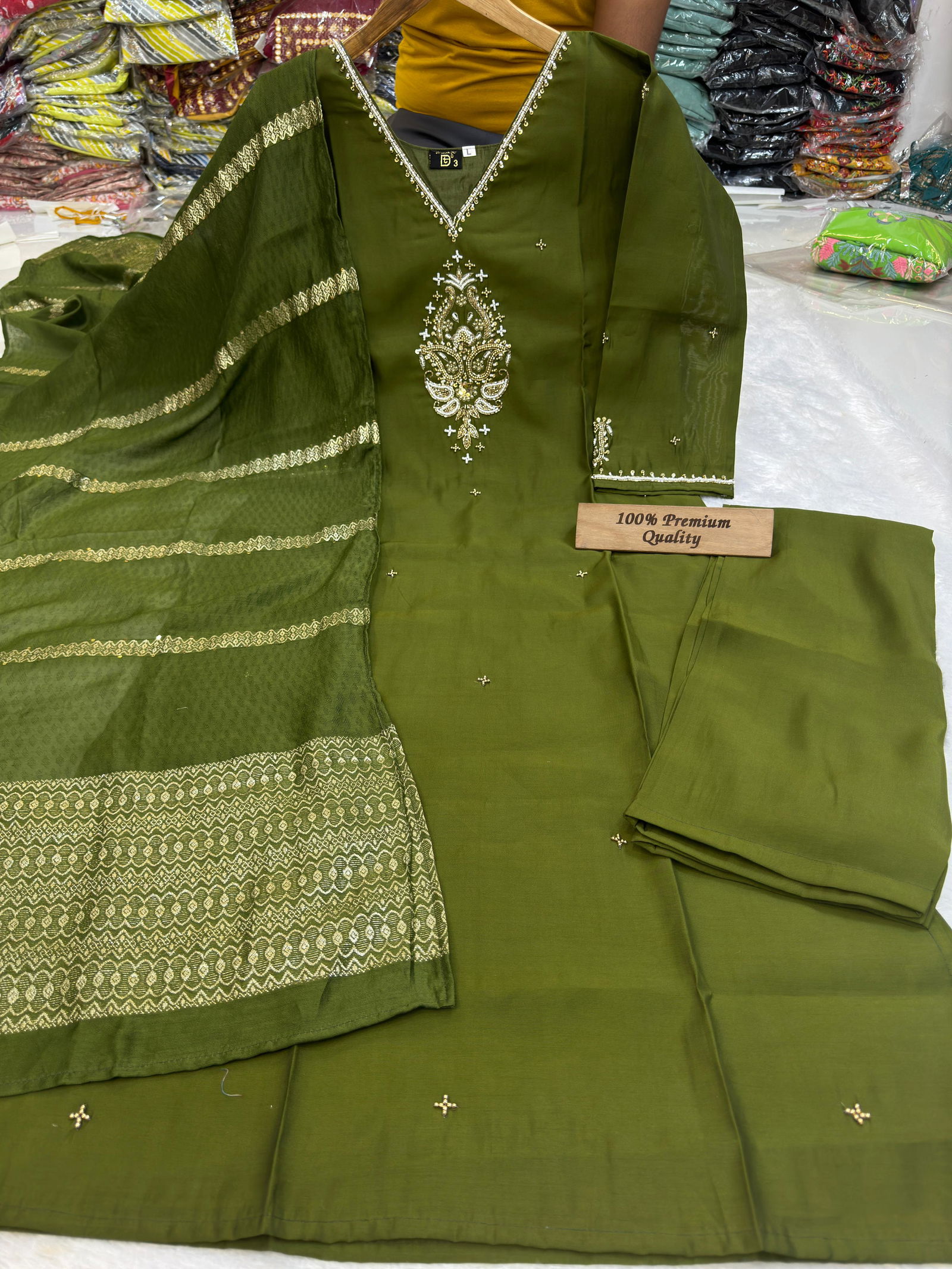TDG Roman Silk Hand Work Designer Kurti With Bottom Dupatta Wholesalers In Delhi
